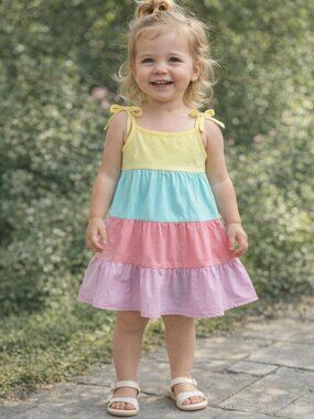 NEW Girl's Pastel Rainbow Dress